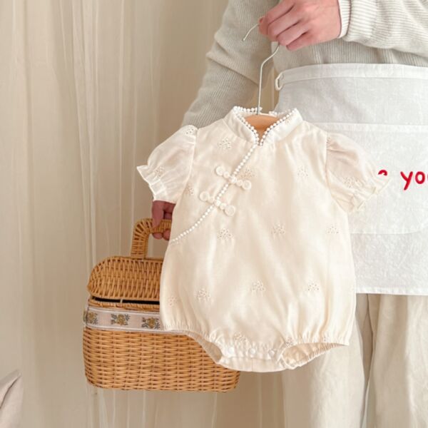 0-18M Baby Girl Cute Floral Embroidery Slouchy Cheongsam Style Bodysuit Wholesale Baby Clothes V5923032100052