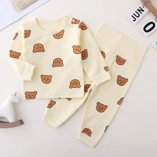 0-18M Baby Intimates & Pajamas Sets Long-Sleeved Cartoon Bear Print Top And High-Waisted Pants Wholesale Baby Clothes Suppliers V59230225000012