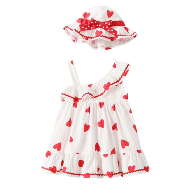 9M-4Y Toddler Girls Valentine's Day Love Heart Ruffle Trim Dress & Headband Wholesale Girls Clothes V3823010600018