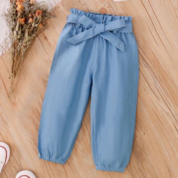 18M-6Y Solid Color Blue Bowknot Pants Wholesale Kids Boutique Clothing