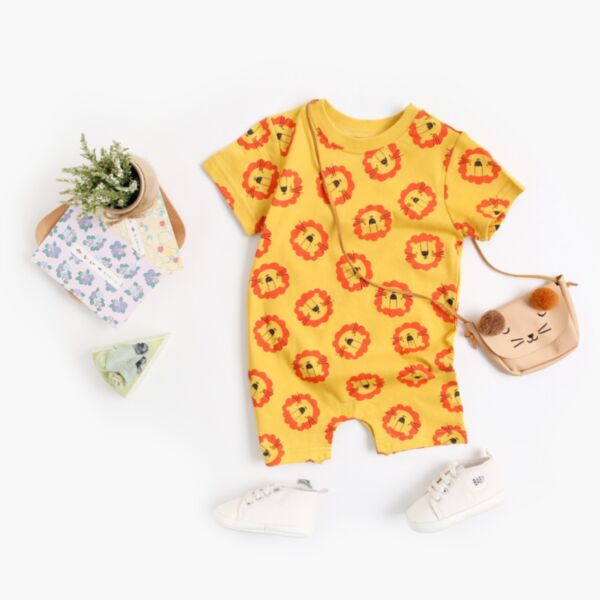 0-18M Lion Print Short Sleeve Jumpsuit Baby Wholesale Clothing