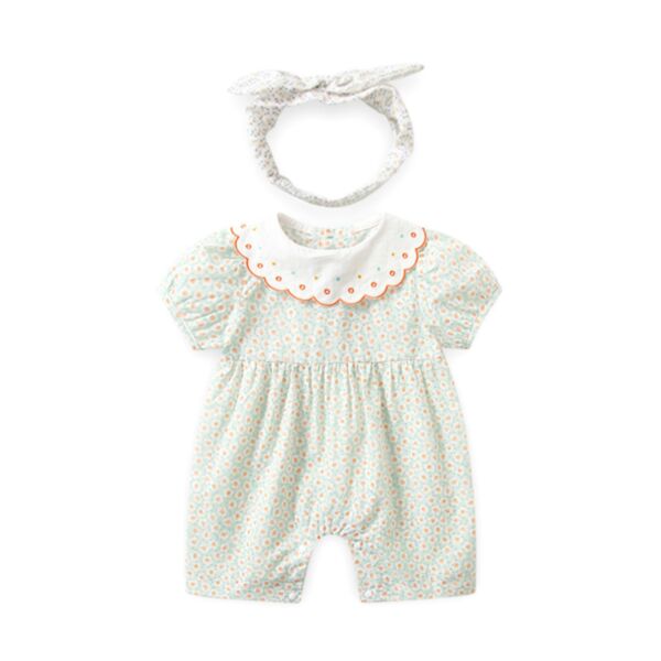3-24M Baby Girls Floral Shorts Sleeve Jumpsuit & Headband Wholesale Baby Clothes Suppliers V3823010600003