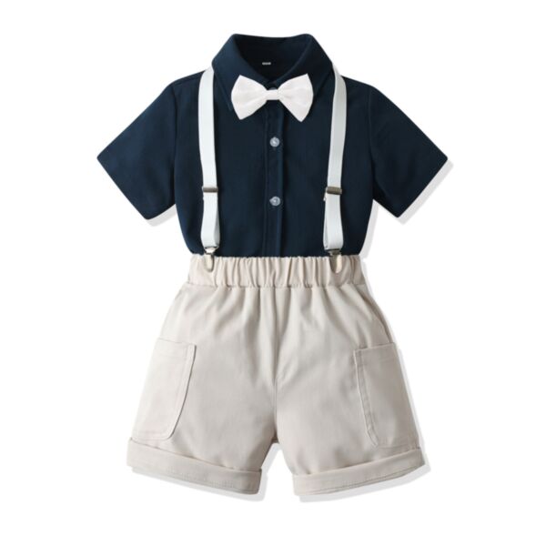 18M-7Y Toddler Boys Short Sleeve Shirts Suspender Shorts Birthday Set Wholesale Boys Clothing V3824050500106