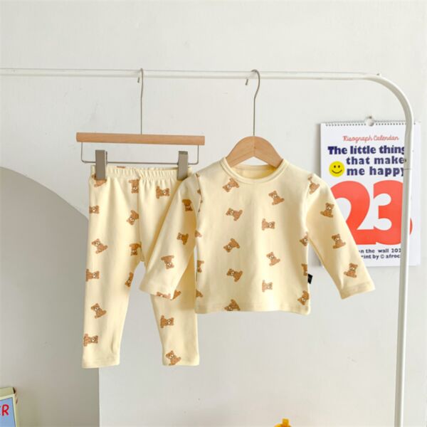 6M-3Y Baby Girl & Boy Intimates & Pajamas Sets Long-Sleeved Cartoon Bear Print Top And Pants Bulk Baby Clothes Wholesale V5923032100054