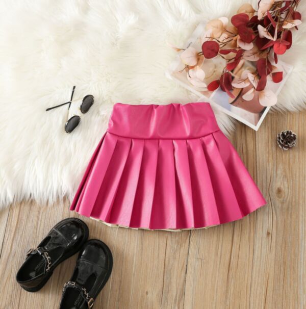 18M-6Y Toddler Girls Solid Color PU Leather Pleated Skirts Wholesale Girls Clothes V3823022700039