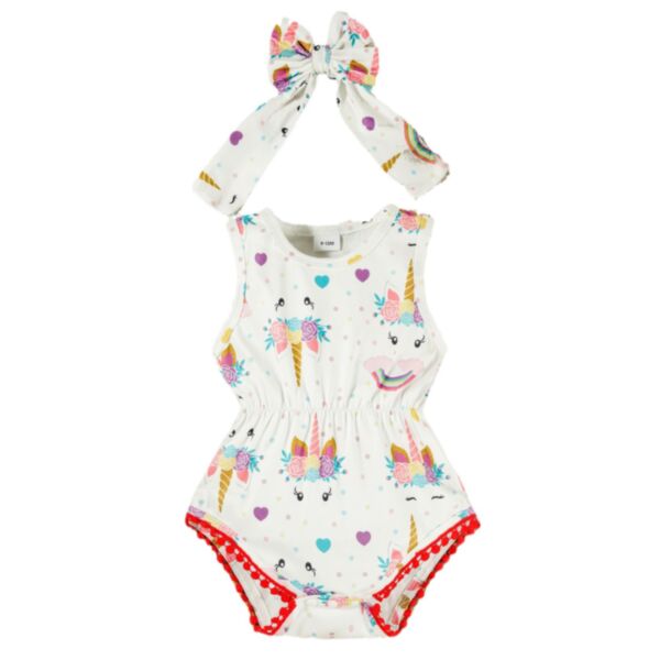3-24M Summer Baby Girls Floral Ice Cream Print Bodysuit & Headband Wholesale Baby Clothing V3824053100003
