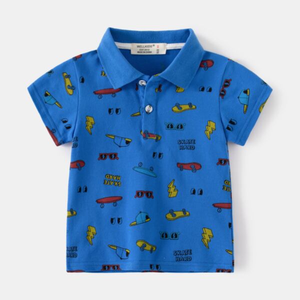 18M-6Y Toddler Boy Short-Sleeved Cartoon Print Half-Button Lapel Top Wholesale Boys Clothing V59230225000014
