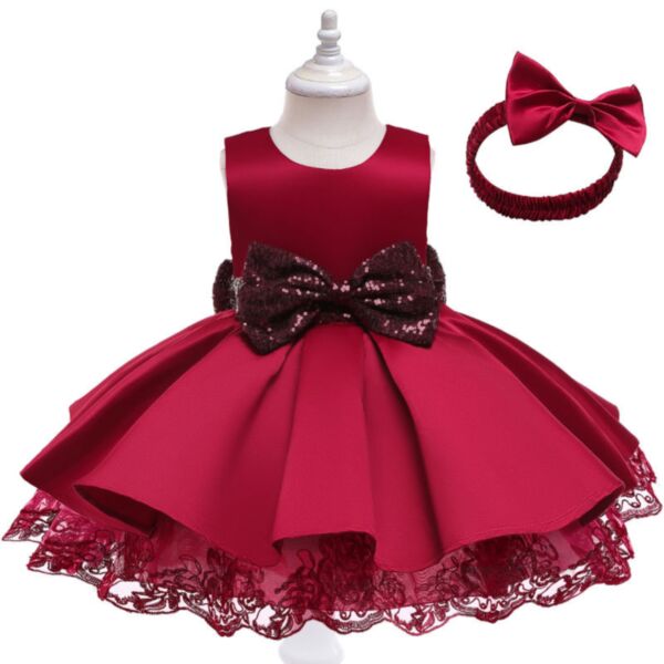 9M-5Y Toddler Girls Sequin Bow Sleeveless Party Dress & Headband Wholesale Girls Clothes V3823031400023