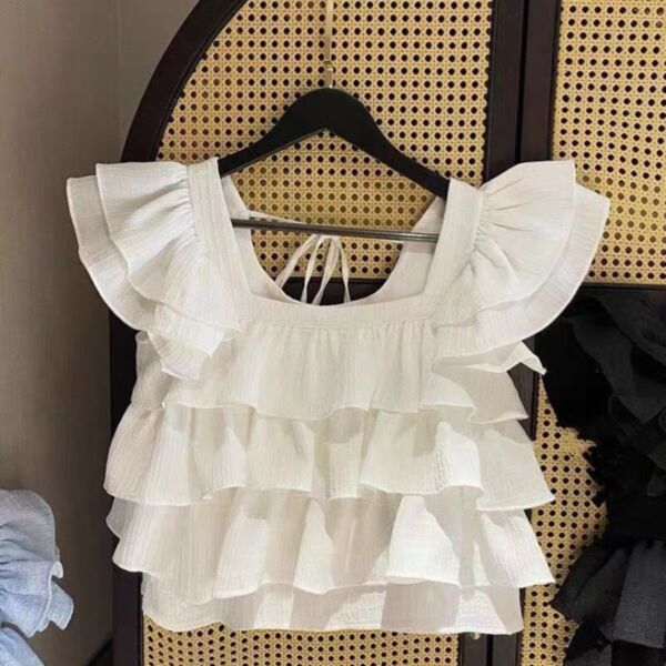 2-12Y Big Kids Girls Clothes Solid Color Layered Ruffles Tops Wholesale Clothing Kidswear V3823031300026