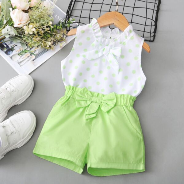 3-24M Baby Girl Sets Polka Dot Print Sleeveless Top And Solid Color Shorts Wholesale Baby Clothing V5923032400127