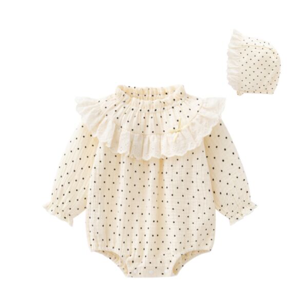 0-12M Baby Girls Lace Trim Polka Dots Bodysuit & Hats Wholesale Baby Clothing V3823031100012