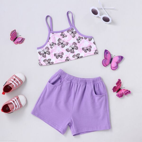 18M-6Y Toddler Girl Sets Butterfly Print Suspender Top And Shorts Wholesale Girls Clothes V5923031500194