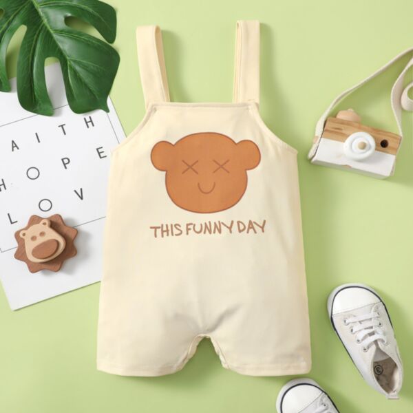 6M-3Y Cute Cartoon Bear Letter Print Suspender Jumpsuit Baby Wholesale Clothing