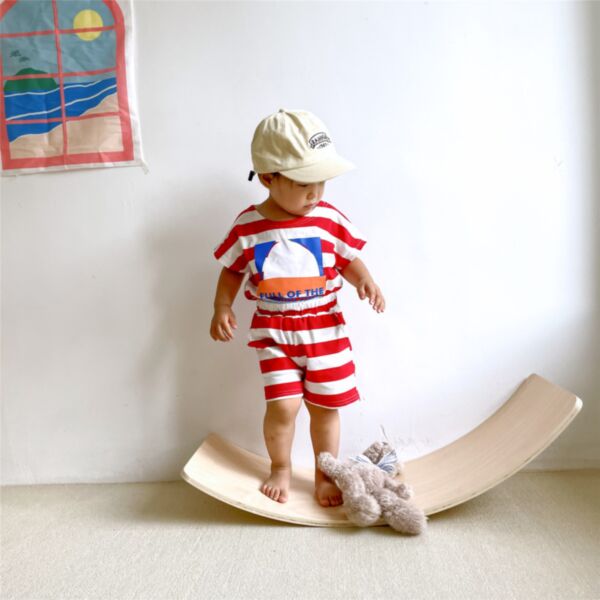 9M-4Y Wide Striped T-Shirt And Shorts Set Wholesale Kids Boutique Clothing