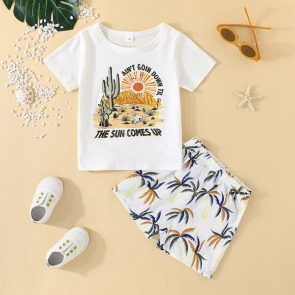 9M-4Y Toddler Boys Palm Leaf T-Shirt And Pants Two-Piece Sets Wholesale Boys Clothing V3823032000075