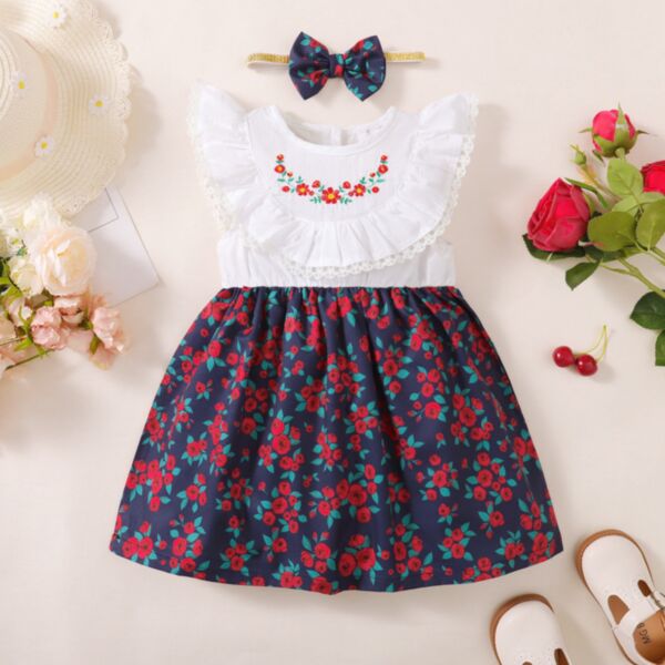 18M-6Y Toddler Girls Embroidered Panel Floral Princess Dress Wholesale Girls Clothes V3823032400122