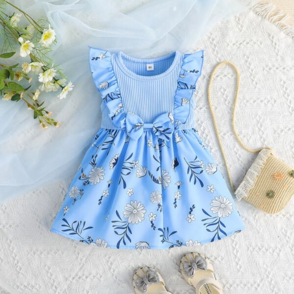 9M-4Y Toddler Girls Floral Ruffled Bow Dresses For Girl Wholesale Boutique Clothing V3823030700027