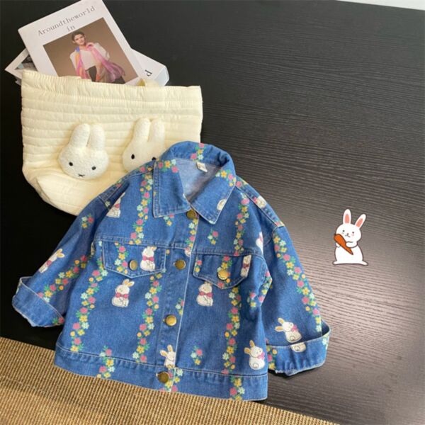 12M-6Y Toddler Girls Floral Rabbit Lapel Denim Jackets Wholesale Girls Fashion Clothes V3823022400010