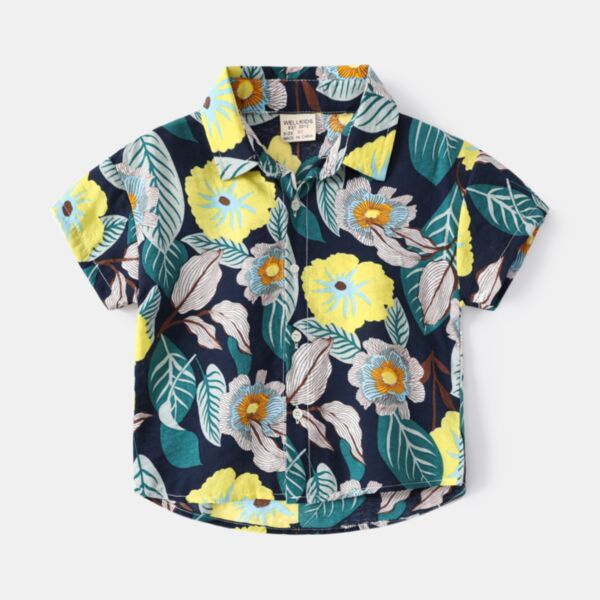 18M-6Y Toddler Boy Short-Sleeved Leaf Print Single-Breasted Lapel Shirt Wholesale Boy Boutique Clothes V59230225000015