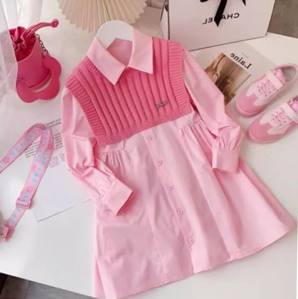 9M-5Y Toddler Girls Shirt Dress Sweater Shawl Two Piece Set Wholesale Girls Fashion Clothes V3823101100205