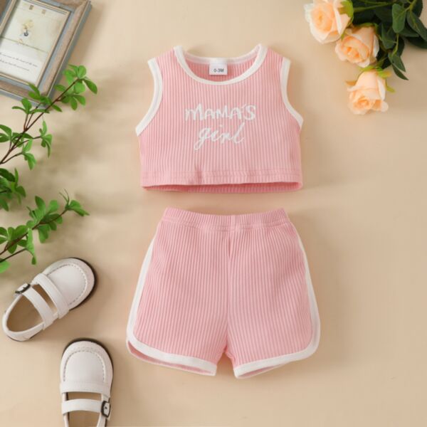 6M-3Y Baby Girl Sets Mama'S Girl Letter Print Ribbed Sleeveless Top And Shorts Wholesale Baby Clothing V5923031500140