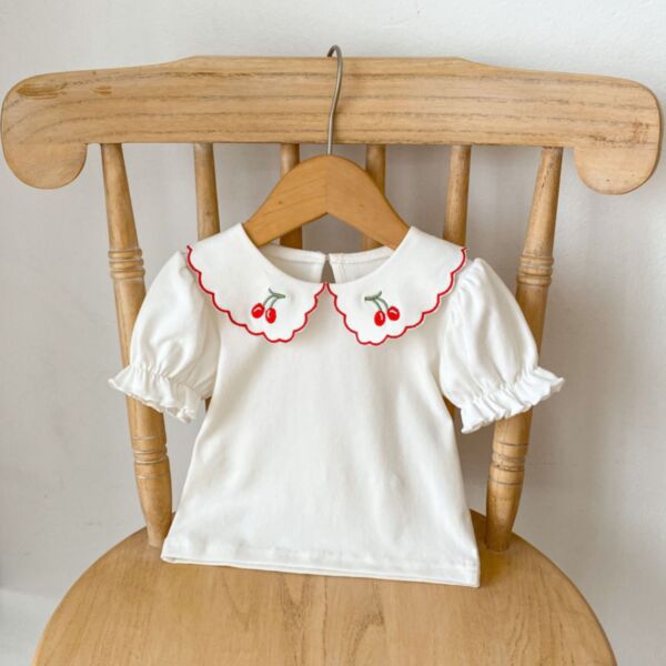 3-24M Strawberry Collar Lotus Short Sleeve Tops And Plaid Skirt Baby Wholesale Clothing