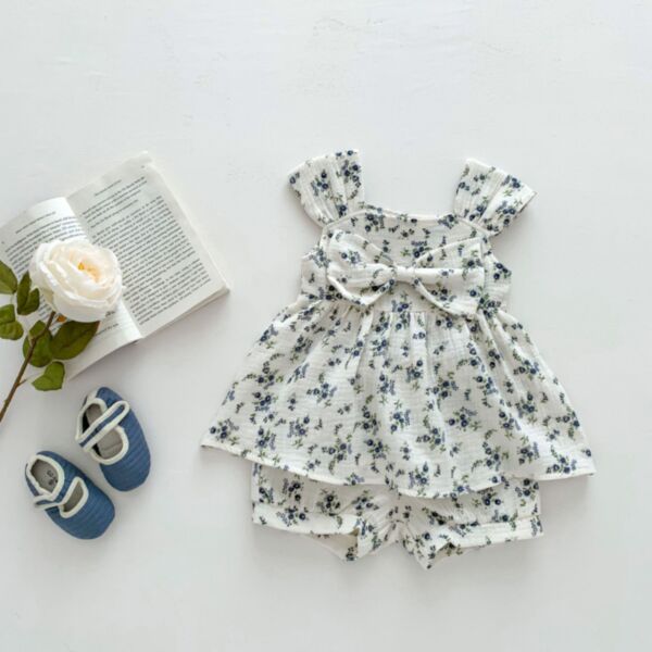 3-24M Baby Girls Floral Flutter Sleeve Bow Tops & Shorts Wholesale Baby Clothes Suppliers V3823031700147