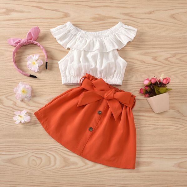 9M-4Y Toddler Girl Sets Sleeveless One-Shoulder Bubble Top And Skirt With Waistband Wholesale Little Girl Clothing V5923032100078