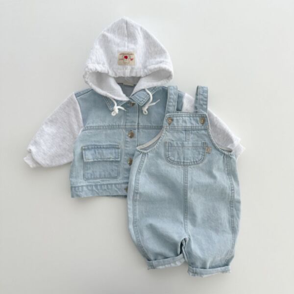 6-24M Baby Patchwork Denim Hooded Jackets & Suspender Pants Wholesale Baby Clothing V3823030800165