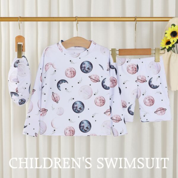 18M-7Y Toddler Boy Swimwear & Beachwear Sets Cartoon Planet Print Long Sleeve Top And Shorts Wholesale Toddler Boy Clothes V59693694658285