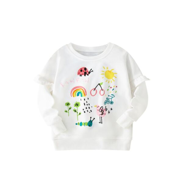 18M-7Y Toddler Girls White Printed Long Sleeve Sweatshirts Wholesale Girls Clothes V3823110600040