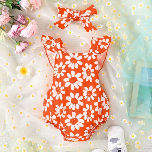 3-24M Daisy Print Flying Sleeve Romper Baby Wholesale Clothing