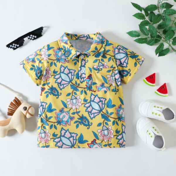 18M-6Y Toddler Boys Seaside Holiday Printed Short Sleeve Lapel Floral Shirt Wholesale Boys Clothes V3823032300313