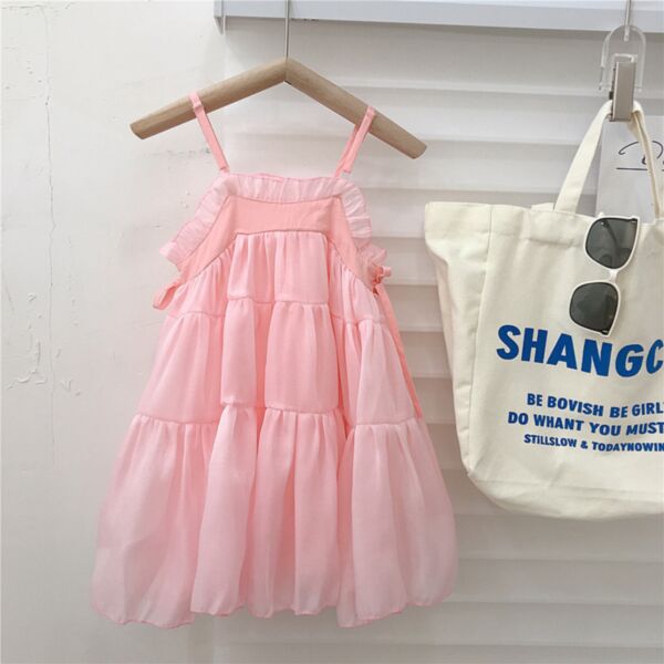 18M-7Y Toddler Girl Solid Color Ruffle Ruffle Mesh Suspender Dress Wholesale Girls Fashion Clothes V5923031500077