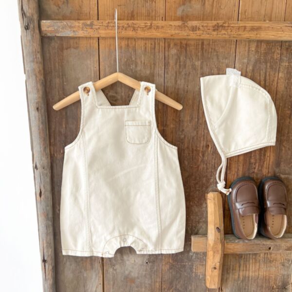 3-24M Baby Girl & Boy Solid Color Suspender Denim Jumpsuit And Hat Wholesale Baby Clothes Suppliers V5923032100047
