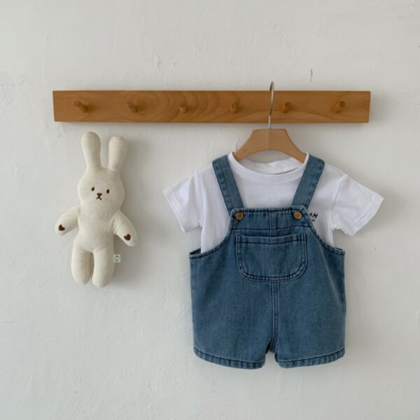 6-24M Baby Letter T-Shirts And Denim Suspender Shorts Wholesale Baby Clothing V3823022800033
