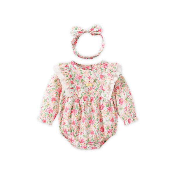3-24M Baby Girls Floral Long Sleeve Bodysuit & Headband Baby Wholesale Clothing V3823010600016