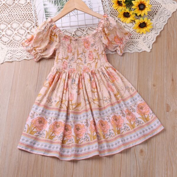 18M-6Y Toddler Girls Floral Smocked Dress Wholesale Girls Clothes V3823031500051
