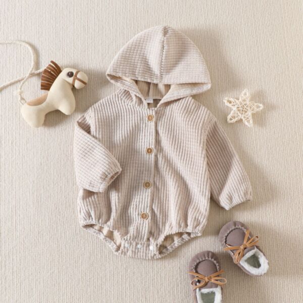 3-18M Striped Long Sleeve Button Romper With Hat Baby Wholesale Clothing