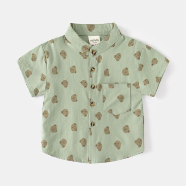 18M-6Y Toddler Boy Short-Sleeved Bear Head Print Single-Breasted Top Wholesale Clothing For Boys V5923031600327