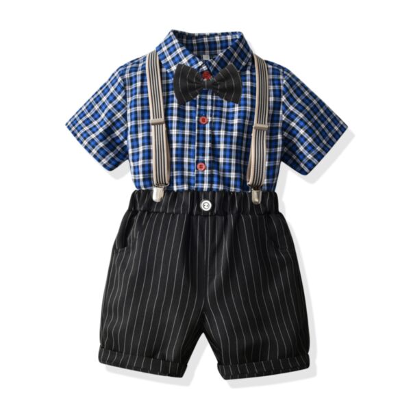 18M-7Y Toddler Boys Sets Plaid Shirts & Suspender Shorts Wholesale Boys Clothing V3823031600219