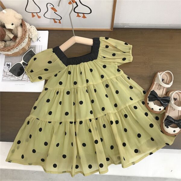 18M-7Y Toddler Girl Short-Sleeved Polka Dot Print Square Neck Mesh Dress Wholesale Girls Fashion Clothes V5923042600101