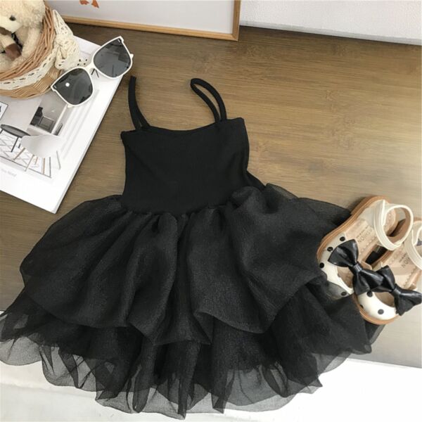 18M-7Y Toddler Girls Summer Suspender Black Dress Wholesale Girls Fashion Clothes V3823032400038