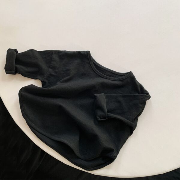 9M-6Y Loose Solid Color Long Sleeve Round Neck Pullover Wholesale Kids Boutique Clothing