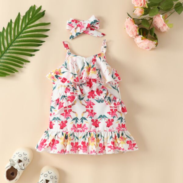 3-24M Flower Suspender Lotus Collar Dress Baby Wholesale Clothing