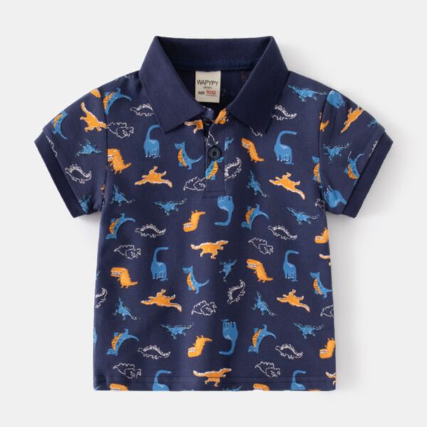 18M-6Y Toddler Boy Dinosaur Full Print Short-Sleeved Lapel T-Shirt Wholesale Boys Clothing V5923031600319