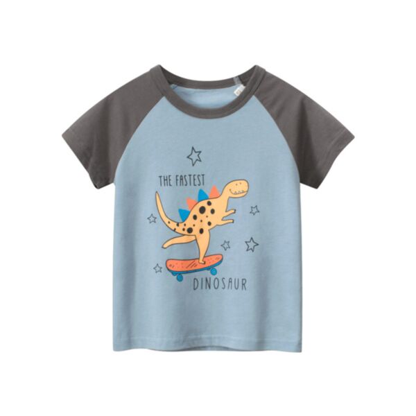 18M-7Y Colorblock Dinosaur Print T-Shirt Wholesale Kids Boutique Clothing