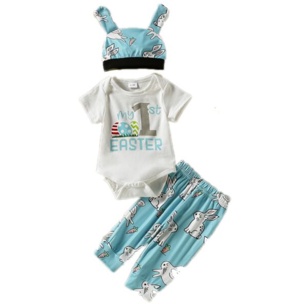 0-18M Baby My 1st Easter Rabbit Print Bodysuit & Pants & Hats 3pcs Wholesale Baby Clothes V3823022700096