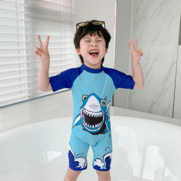 18M-7Y Toddler Boy Short-Sleeved Cartoon Shark Print One-Piece Swimsuit Wholesale Toddler Boy Clothes V59230224000954