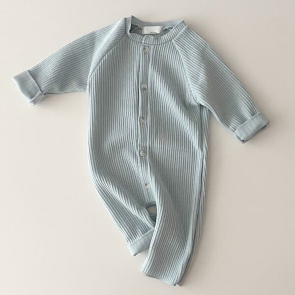 3-24M Baby Girls And Boys Solid Color Ribbed Button Jumpsuit Wholesale Baby Clothes V3823022100038